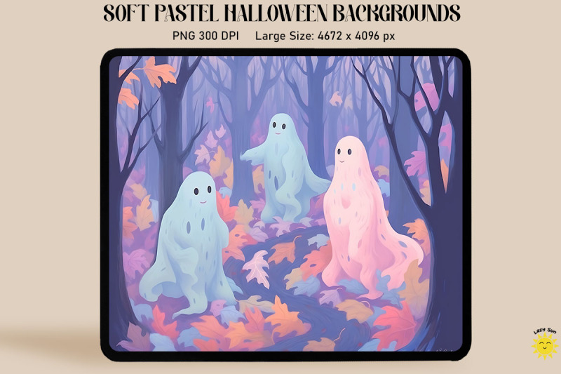 cute-ghosts-in-forest-pastel-halloween