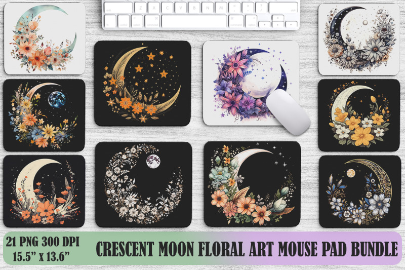 crescent-moon-floral-art-mouse-pad