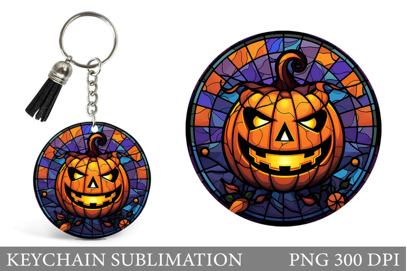 scary-pumpkin-keychain-stained-glass-halloween-keychain