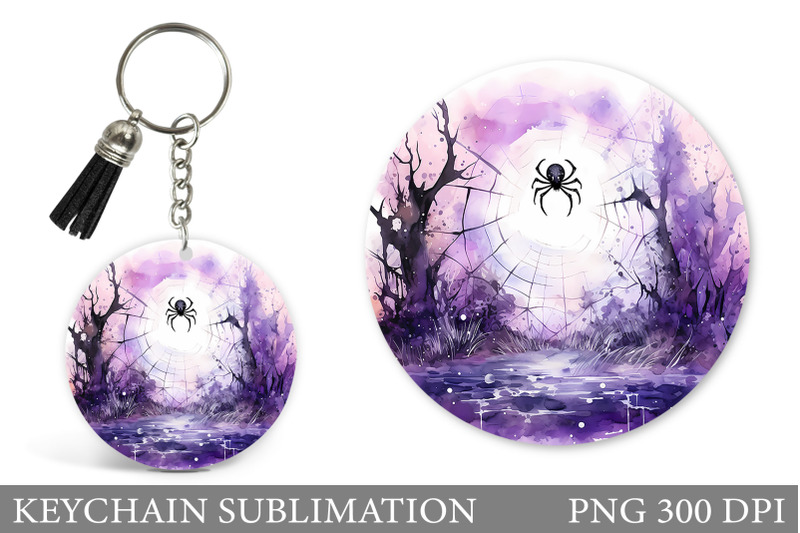 spider-watercolor-round-keychain-halloween-keychain-design