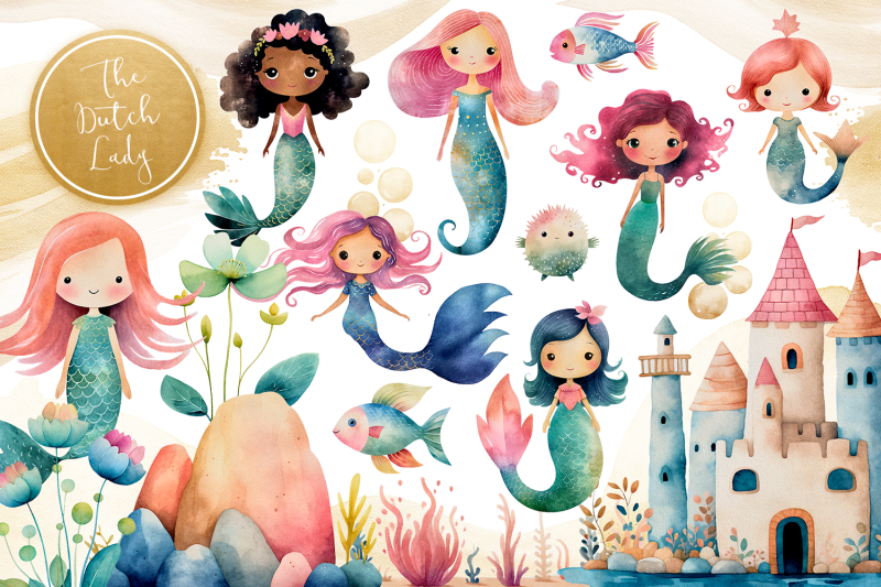 mermaid-fairytale-clipart-set