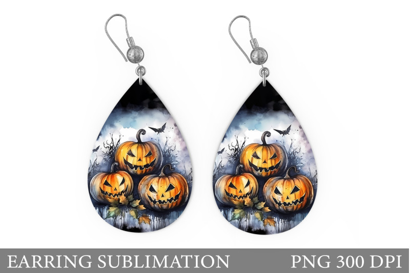 halloween-teardrop-earring-scary-pumpkin-watercolor-earring