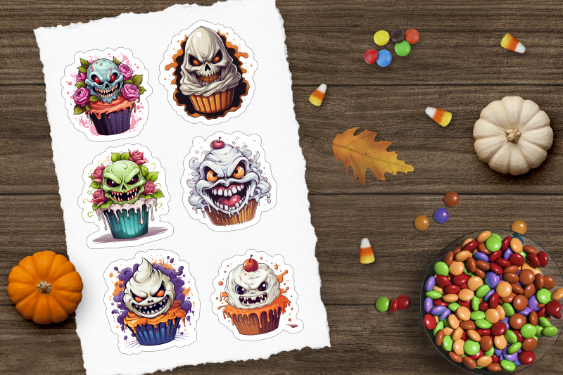 cute-cartoon-cupcake-sticker-halloween-sticker-png