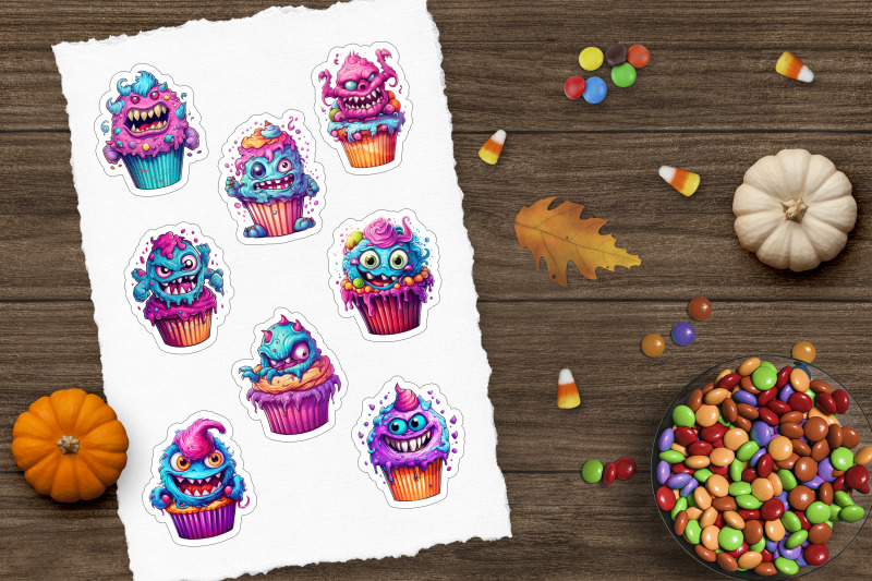 cute-cartoon-cupcake-sticker-halloween-sticker-png