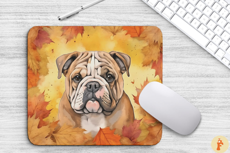 cute-bulldog-and-autumn-mouse-pad-design