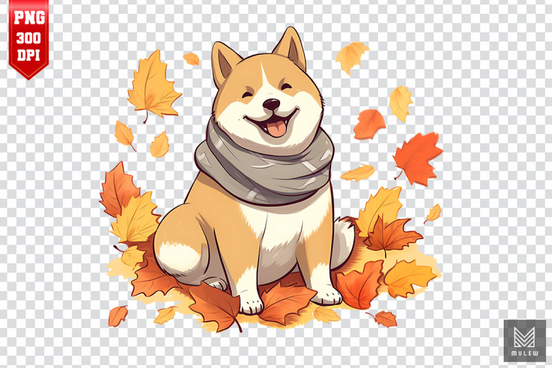 cute-akita-dog-with-fall-leaves-clipart