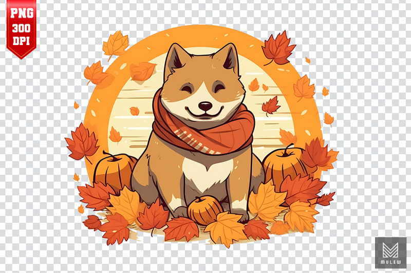 cute-akita-dog-with-fall-leaves-clipart