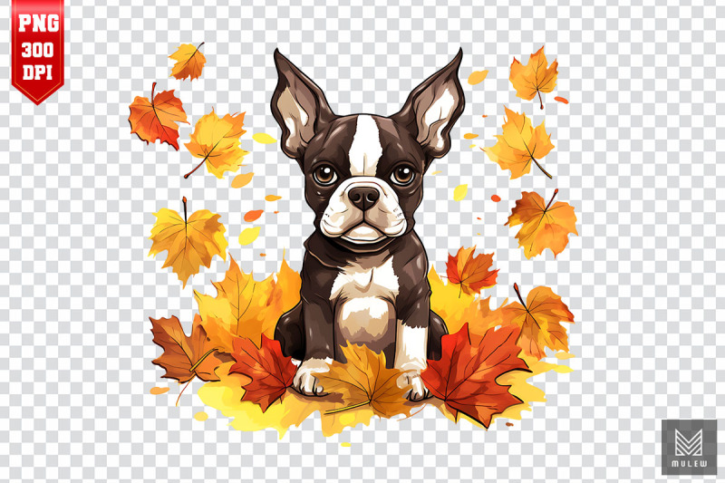 autumn-boston-terrier-dog-clipart