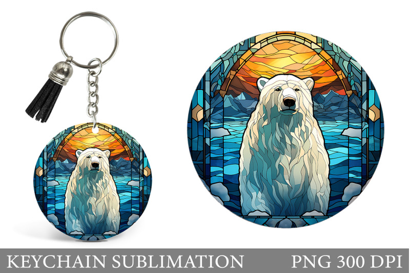 stained-glass-polar-bear-round-keychain-sublimation