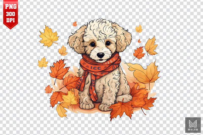 cute-poodle-dog-with-fall-leaves-clipart