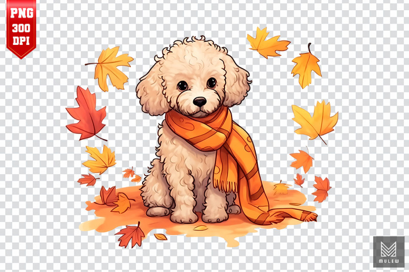 cute-poodle-dog-with-fall-leaves-clipart