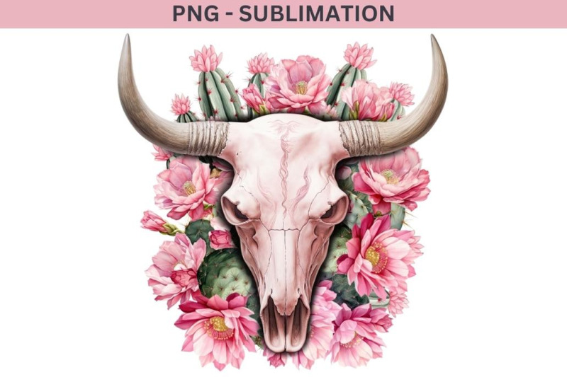 western-floral-cow-skull-png-instant-download-sublimation-design-grap