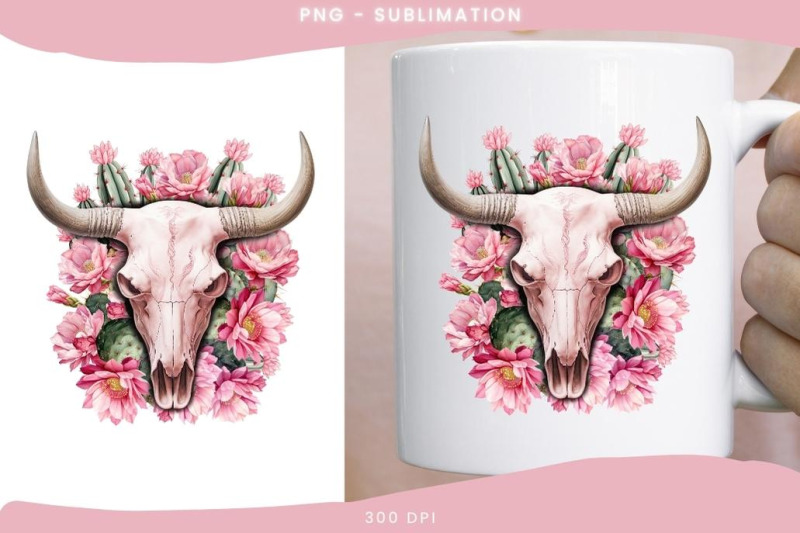 western-floral-cow-skull-png-instant-download-sublimation-design-grap