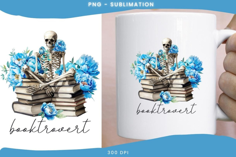 booktrovert-skeleton-floral-book-png