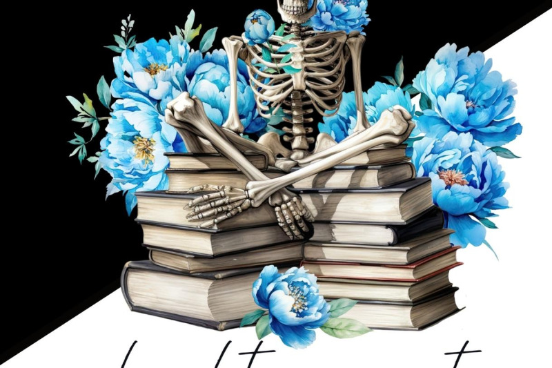 booktrovert-skeleton-floral-book-png