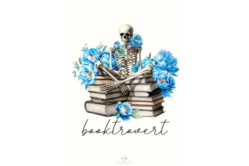 booktrovert-skeleton-floral-book-png