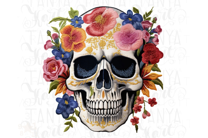 gothic-floral-skull-png-design-for-sublimation