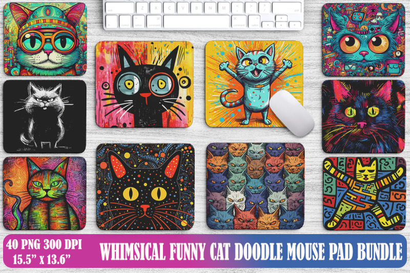 whimsical-funny-cat-doodle-mouse-pad