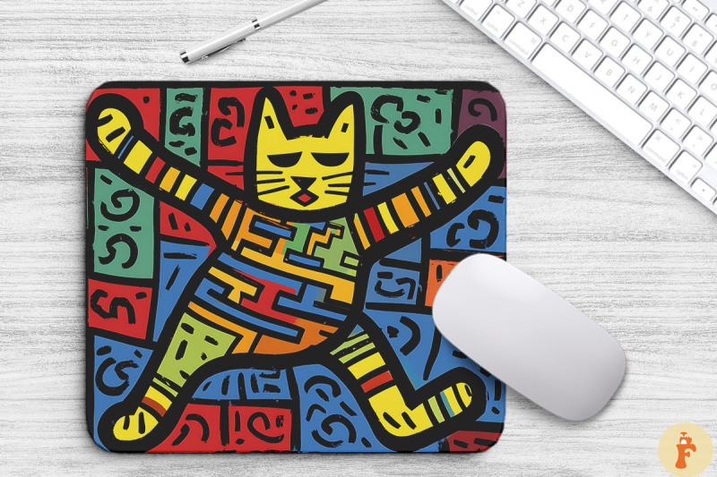 colorful-doodle-cat-jumping-mouse-pad