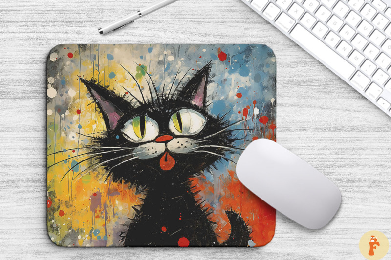 abstract-doodle-black-cat-mouse-pad