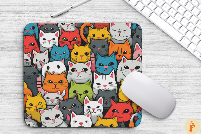 cat-faces-cartoon-pattern-mouse-pad