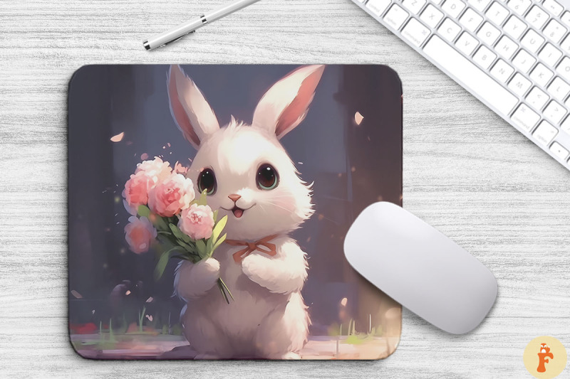 cute-bunny-holding-flowers-mouse-pad