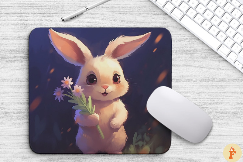 cute-bunny-holding-flowers-mouse-pad