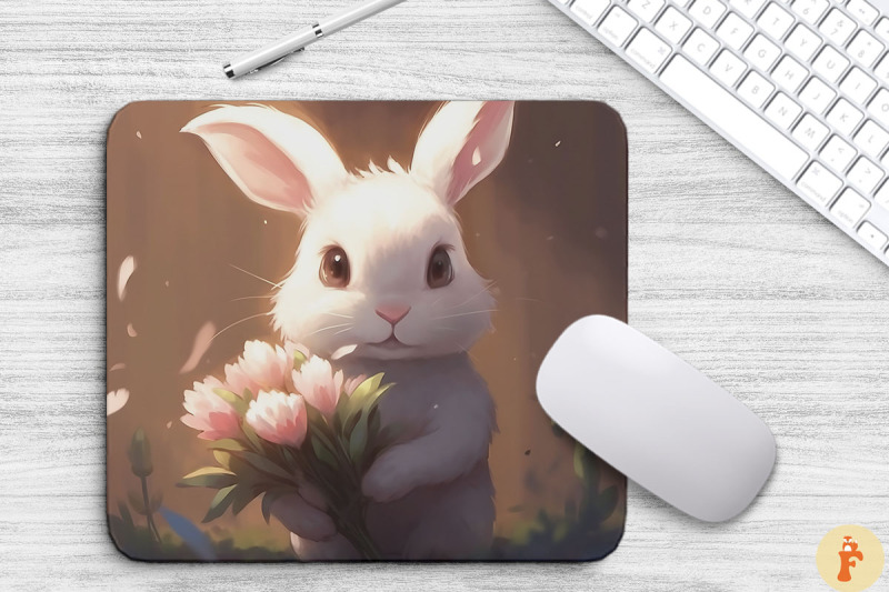 cute-bunny-holding-flowers-mouse-pad