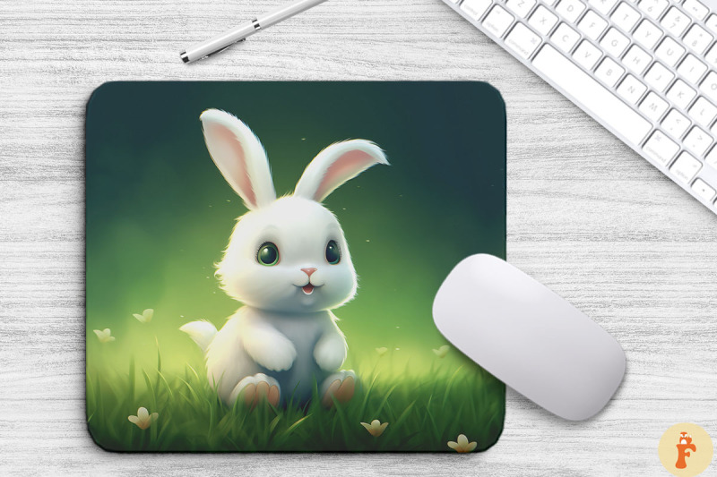 cute-rabbit-on-green-grass-mouse-pad