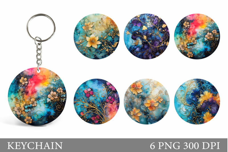 alcohol-ink-flowers-keychain-abstract-keychain-design