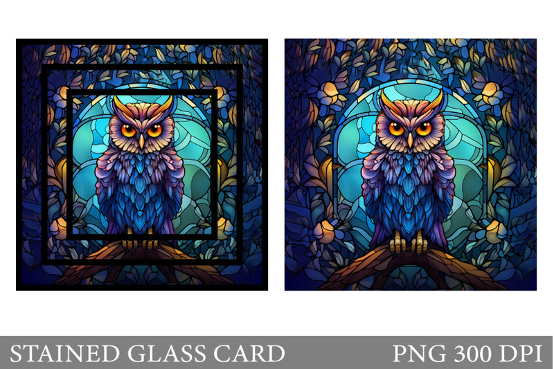 owl-stained-glass-card-stained-glass-bird-card-sublimation