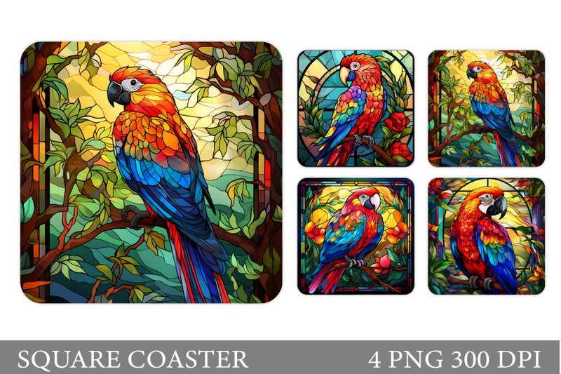 parrot-square-coaster-design-stained-glass-parrot-coaster
