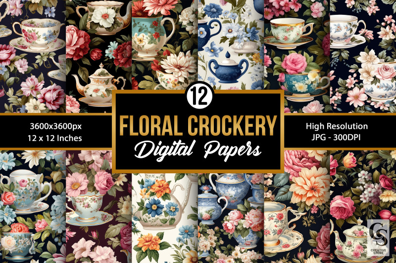 floral-crockery-digital-paper-patterns