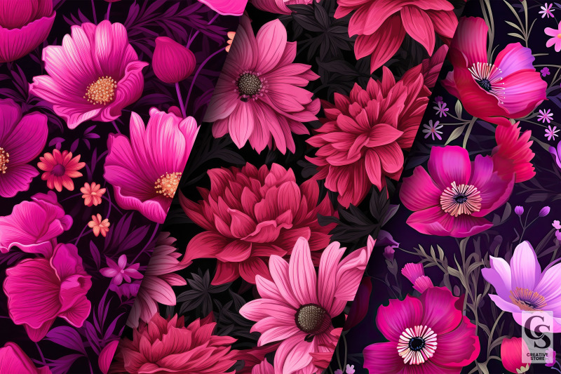 bright-pink-meadow-floral-digital-paper-patterns