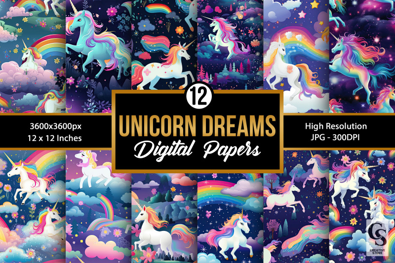 rainbow-unicorn-dreams-digital-papers