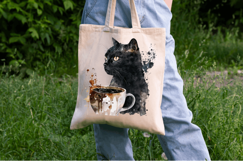 watercolor-black-cat-and-coffee-clipart-bundle