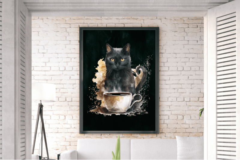 watercolor-black-cat-and-coffee-clipart-bundle