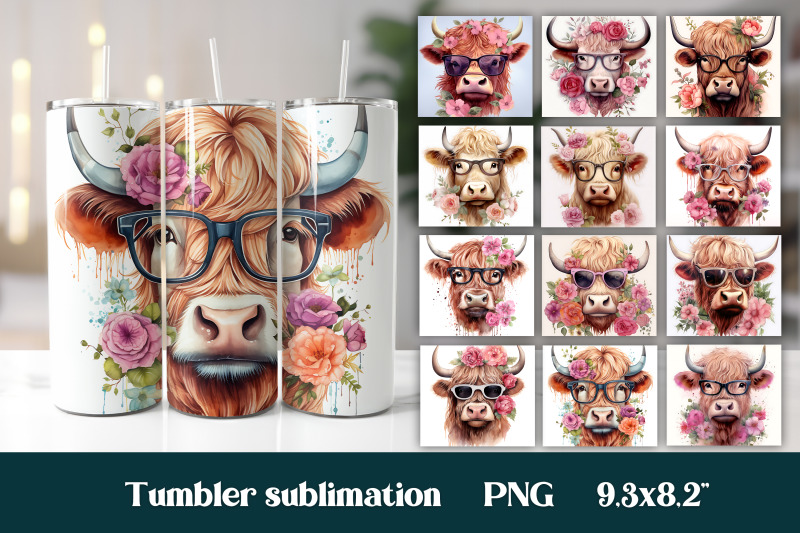 flower-highland-cow-tumbler-cow-tumbler-bundle