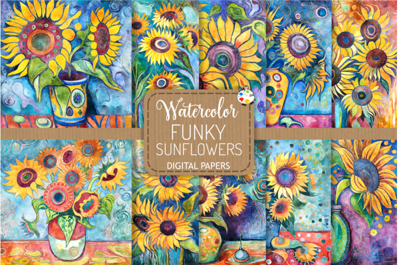 funky-sunflowers-watercolor-digital-papers