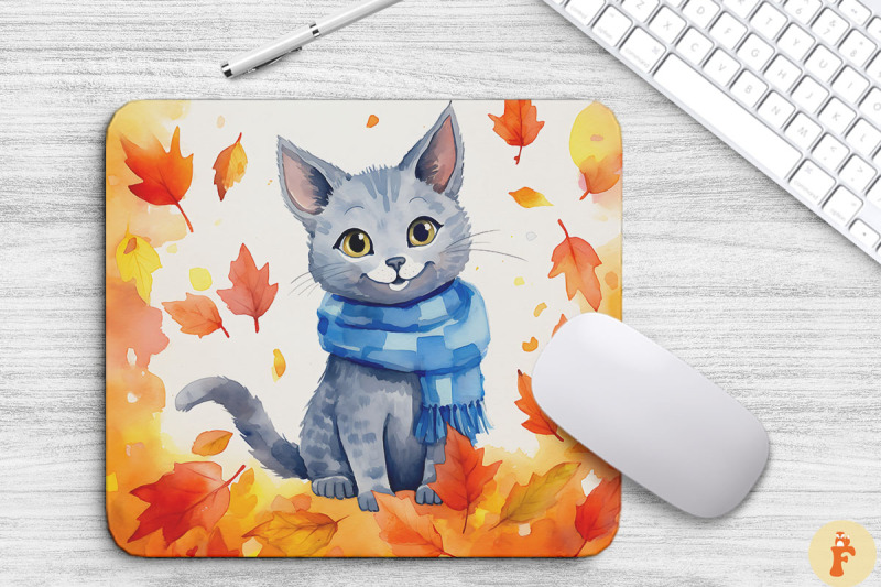 cute-russian-blue-cat-in-fall-mouse-pad