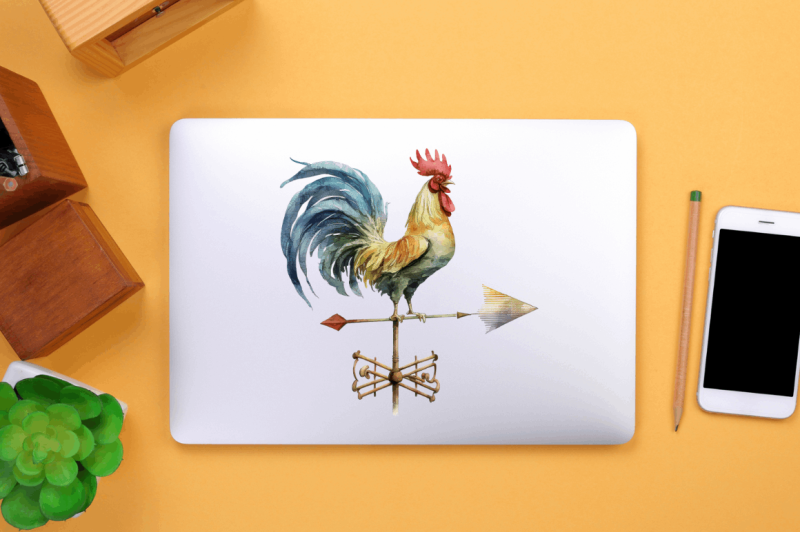 watercolor-cockerel-wind-vane-clipart-bundle