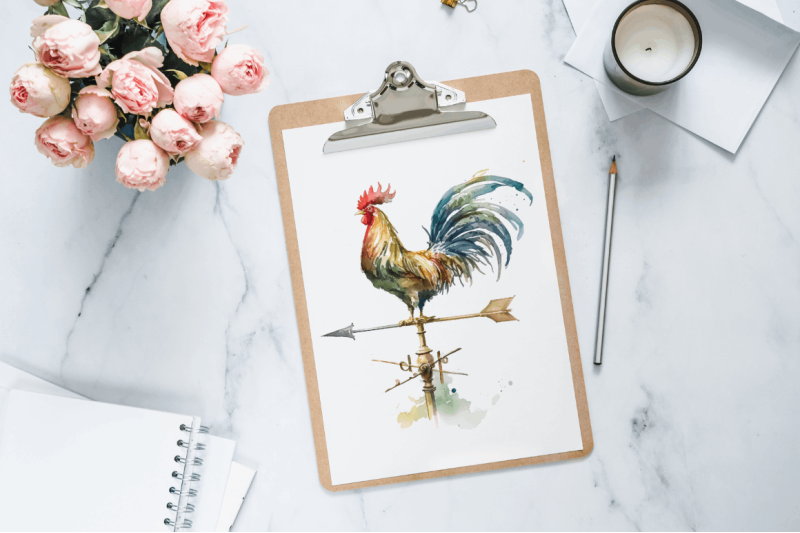 watercolor-cockerel-wind-vane-clipart-bundle