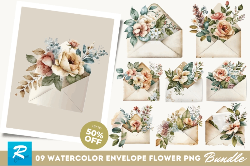 watercolor-envelope-flower-clipart-bundle