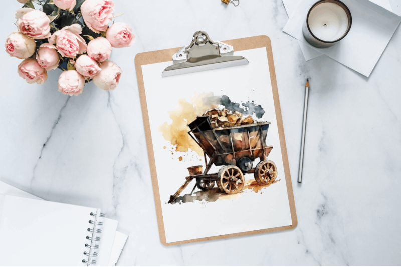 watercolor-mining-cart-clipart-bundle