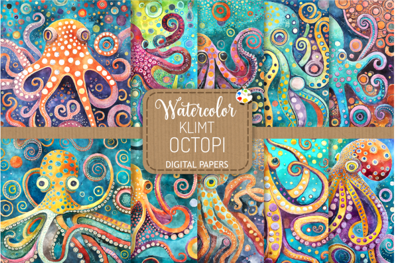 klimt-octopi-transparent-watercolor-digital-papers