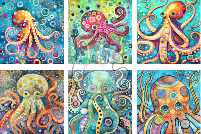 klimt-octopi-transparent-watercolor-digital-papers