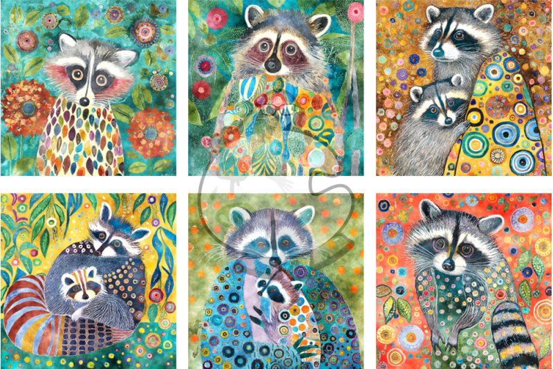 klimt-racoons-transparent-watercolor-illustrations