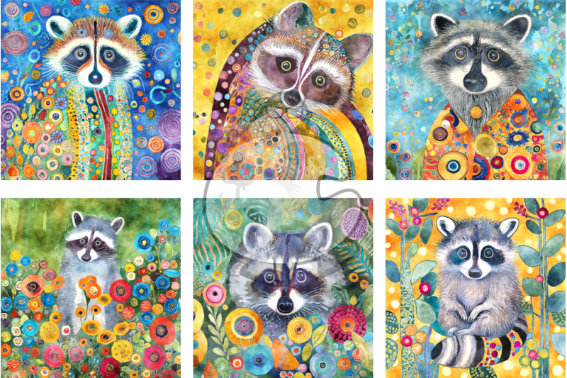 klimt-racoons-transparent-watercolor-illustrations