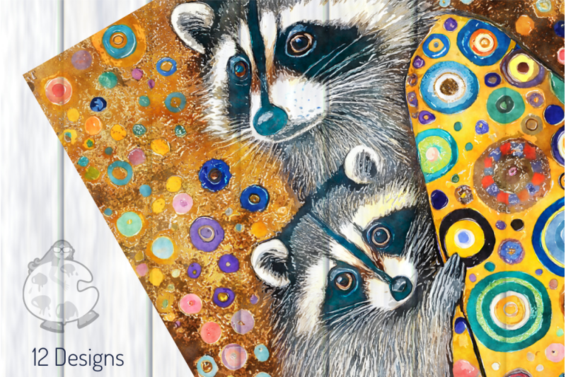 klimt-racoons-transparent-watercolor-illustrations