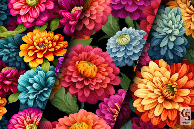 colorful-zinnia-flowers-digital-paper-patterns